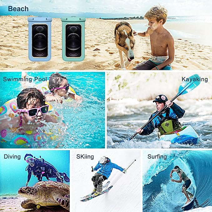 Janmitta Universal Waterproof Pouch[2 Pack],Underwater Dry Bag for iPhone 15/14/13/12,14/13/12 Pro Max,iPhone 12/13 Mini and Other Phones Up to 7.0",IPX8 Waterproof Case with Lanyard,Blue+Green