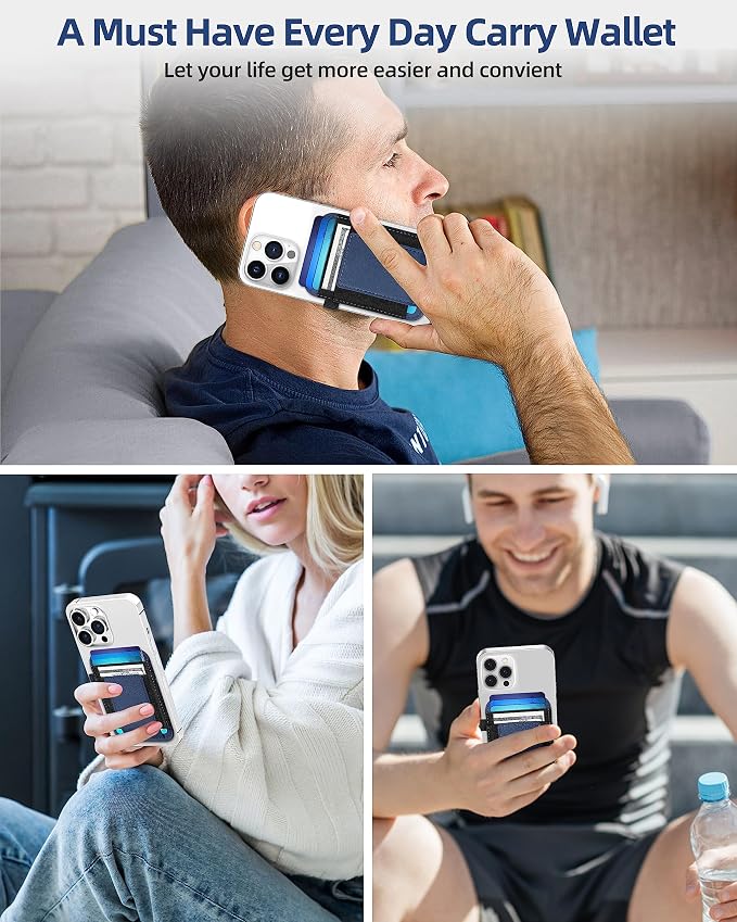 For Magsafe Wallet, Strongest Magnetic Wallet for iPhone 17/16/15/14/13/12 Series, for Magsafe Card Holder with 2 Card Slots, Magnetic Card Holder, Vegan Leather, Hold 7 Cards, Slim, Navy Blue