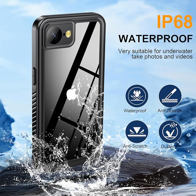 ANTSHARE for iPhone 17E/16E Case IP68 Waterproof, with Built-in Lens/Screen Protector, Military Drop Protection, Shockproof Rugged Phone Case for Swimming/Outdoor (6.1", Black/Clear)