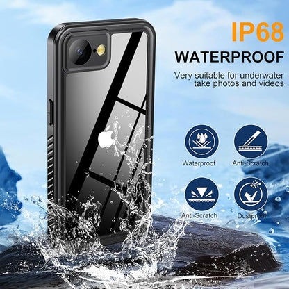 ANTSHARE for iPhone 17E/16E Case IP68 Waterproof, with Built-in Lens/Screen Protector, Military Drop Protection, Shockproof Rugged Phone Case for Swimming/Outdoor (6.1", Black/Clear)