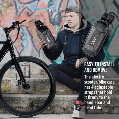 Ridel Bike Bag for Front Frame with Double Zippers - Water Resistant Handlebar Bag with 4 Adjustable Straps - Bike Bags for Bicycles Headtube Ideal for Storing Essentials Like Phone, Keys & Snacks