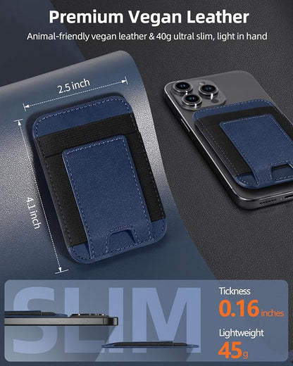 Upgraded for Magsafe Wallet, Strongest Magnetic Wallet, for iPhone Walle t Magsafe with 2 Card Slots, Magnetic Card Holder for iPhone 17/16/15/14/13/12 Series, Vegan Leather, Fit 7 Cards, Navy Blue
