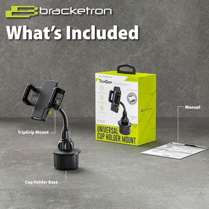 Bracketron TripGrip Universal Phone Holder for Car Cup Holder Mount - 360 Degree Rotation, Swivel Gooseneck, Expandable Base Cell Phone Cup Holder Insert - Smartphone Cradle Stand