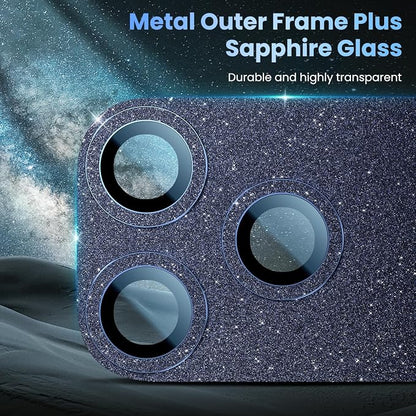 Uyiton for iPhone 17-Pro-Max Camera-Lens Protector: Bling [Not Easy to Break][Strong Adsorption][Case-Friendly] Metal Tempered Glass Rear Camera Screen Cover - Glitter Blue