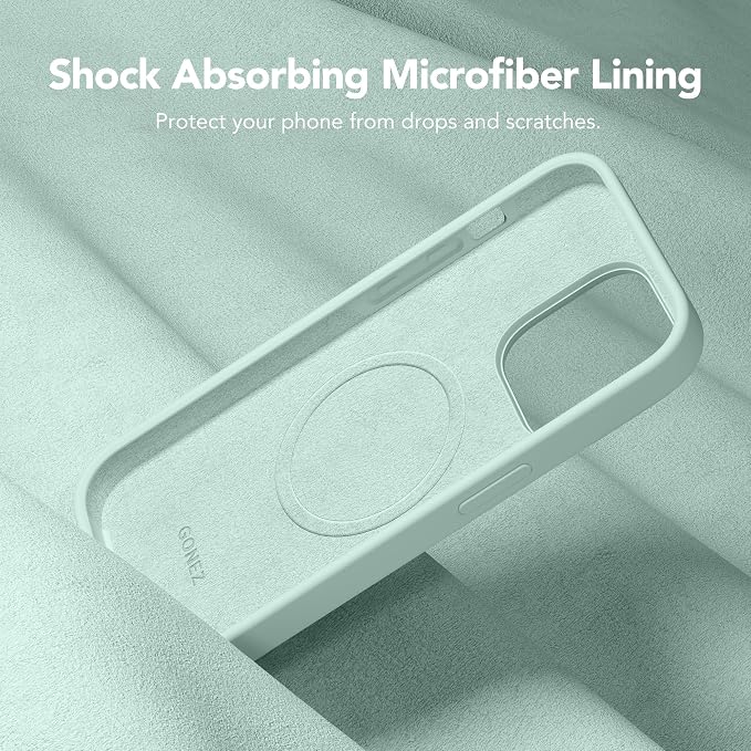 GONEZ for iPhone 14 Pro Case, Compatible with Magsafe, with Screen Protector + Camera Lens Protector, Soft Anti-Scratch Microfiber Lining, Shockproof Liquid Silicone Phone Cover, Mint Green