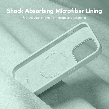 GONEZ for iPhone 14 Pro Case, Compatible with Magsafe, with Screen Protector + Camera Lens Protector, Soft Anti-Scratch Microfiber Lining, Shockproof Liquid Silicone Phone Cover, Mint Green