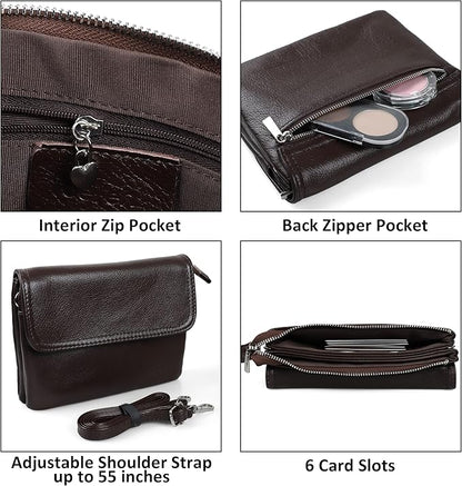 befen Genuine Leather Small Crossbody Bags for Women Cell Phone Bag Cross Body Purses,Silver Zipper