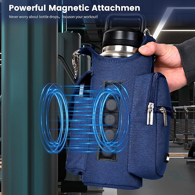 icolor Magnetic Gym Bag Water Bottle Carrier Holder with Phone Pockets & Shoulder Strap,Gym Magnetic Bag 5 Built-in Magnets Gym Accessories Organizer Sling Bottle Bag Pouch Sleeve