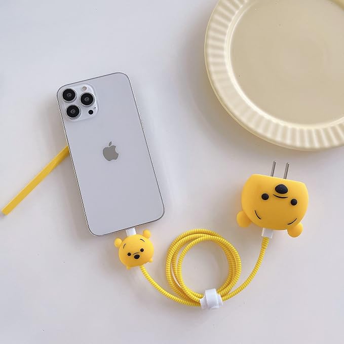 3D Cute Cartoon Charger Protector Case - Compatible for Apple 20W USB-C Power Adapter and Lightning Cable, No.18(4 in1)