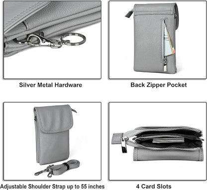 befen Genuine Leather Small Crossbody Bags for Women Cell Phone Bag Cross Body Purses,Silver Zipper
