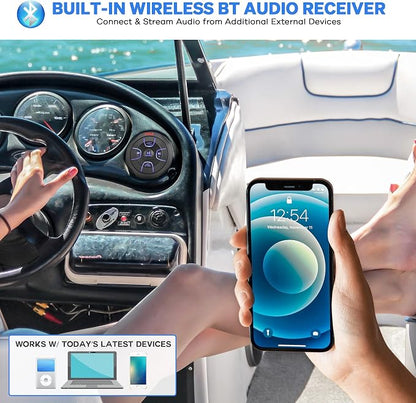 Pyle Car Wireless Bluetooth Audio Controller - Bluetooth Media Button Rated Marine Receiver Remote Control w/ USB, AUX, Mount for Car Truck Boat Marine PowerSport Vehicles - Pyle PLMRBTRD1