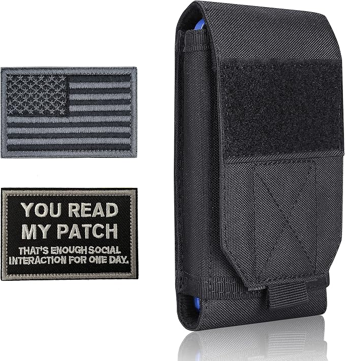 Black Tactical Molle CellPhone Pouch Case,Heavy Duty Waterproof Phone Holster Bag for iPhone 11 12 13 Pro Max For Samsung S22 S21 S20 FE Note 20 A13 A12 A02S Less 6.7" Phone with 2 Pack Patches