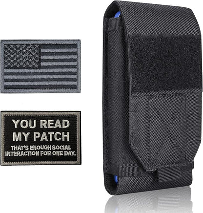 Black Tactical Molle CellPhone Pouch Case,Heavy Duty Waterproof Phone Holster Bag for iPhone 11 12 13 Pro Max For Samsung S22 S21 S20 FE Note 20 A13 A12 A02S Less 6.7" Phone with 2 Pack Patches