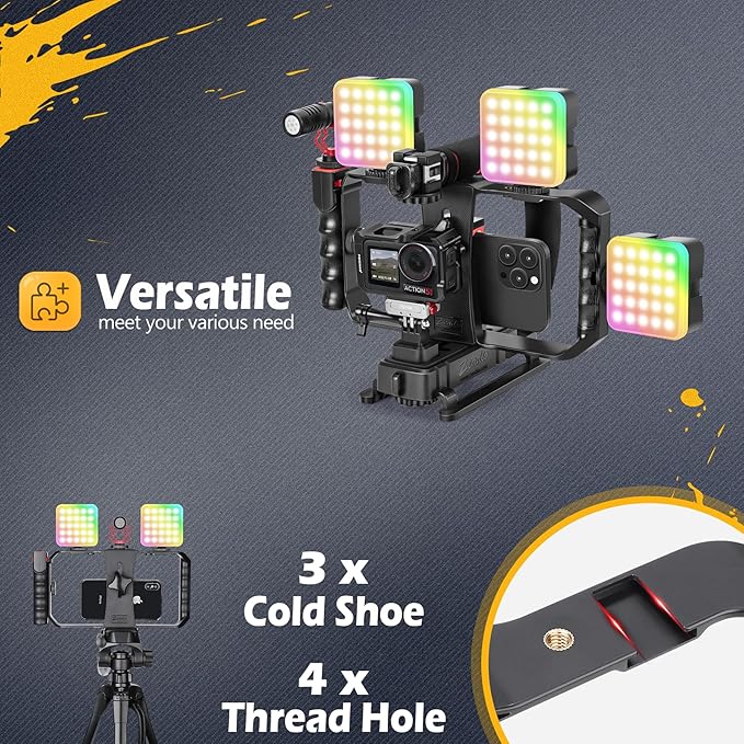 Zeadio All-in-One Smartphone Camera Stabilizer Kit, Portable Handheld Video Rig with RGB Video Light and Microphone, Fits for All Camcorder, Camera, DSLR and All iPhone and Android Smartphones