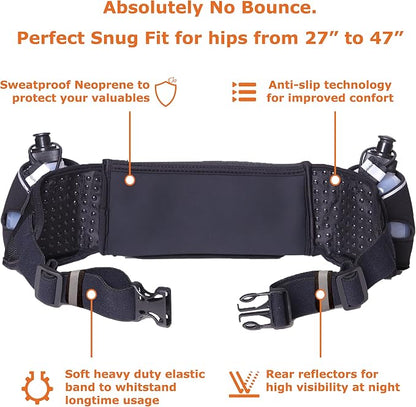 No.1 Hydration Belt by Runtasty - Premium Running Fuel Belt w/2 BPA-Free 10 oz Water Bottles, Tilt-Up Pocket w/Touchscreen-Ready Cover - Fits All iPhones, Runners Ebook & No-Bounce Design