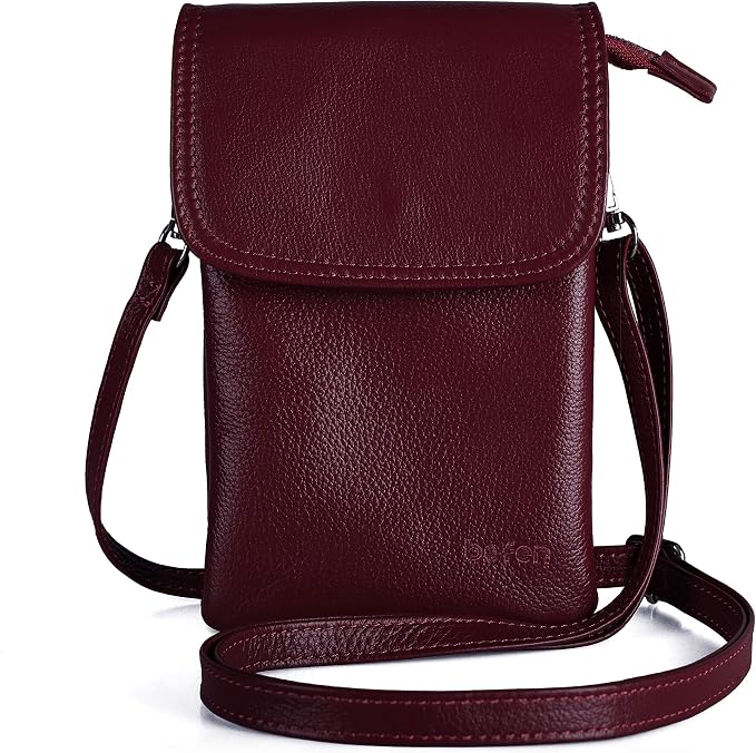 befen Genuine Leather Small Crossbody Bags for Women Cell Phone Bag Cross Body Purses,Silver Zipper