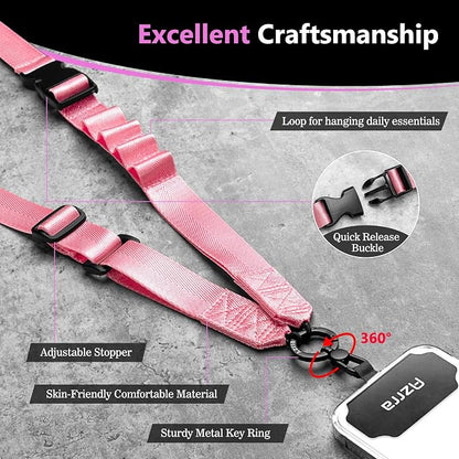 Azrra Adjustable Crossbody Cell Phone Lanyard for iPhone with Phone Tethers & Retractable ID Badge Card Holder (Pink)