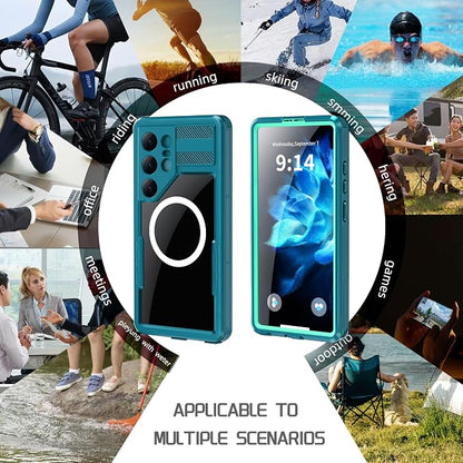 Guppy for Galaxy S25 Ultra Magnetic Waterproof Case, Built-in Screen Protector [IP68 Waterproof][14FT Military Drop Proof] 360° Full Body Protection Dustproof Shockproof Heavy Duty Rugged Case, Cyan