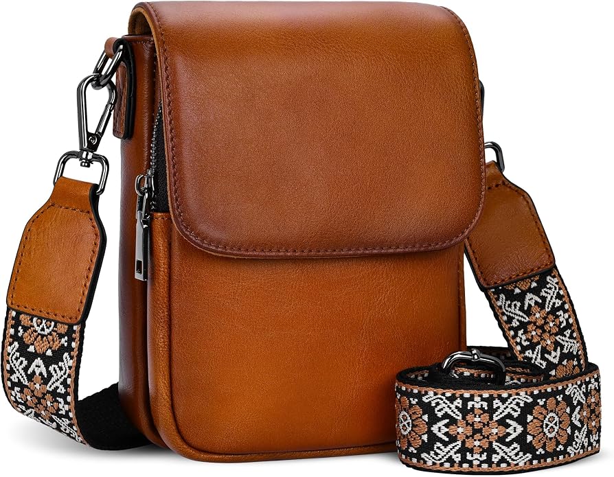 HESHE Leather Small Crossbody Bags for Women RFID Blocking Cell Phone Purse Anti-Theft Travel Bag with wide Straps