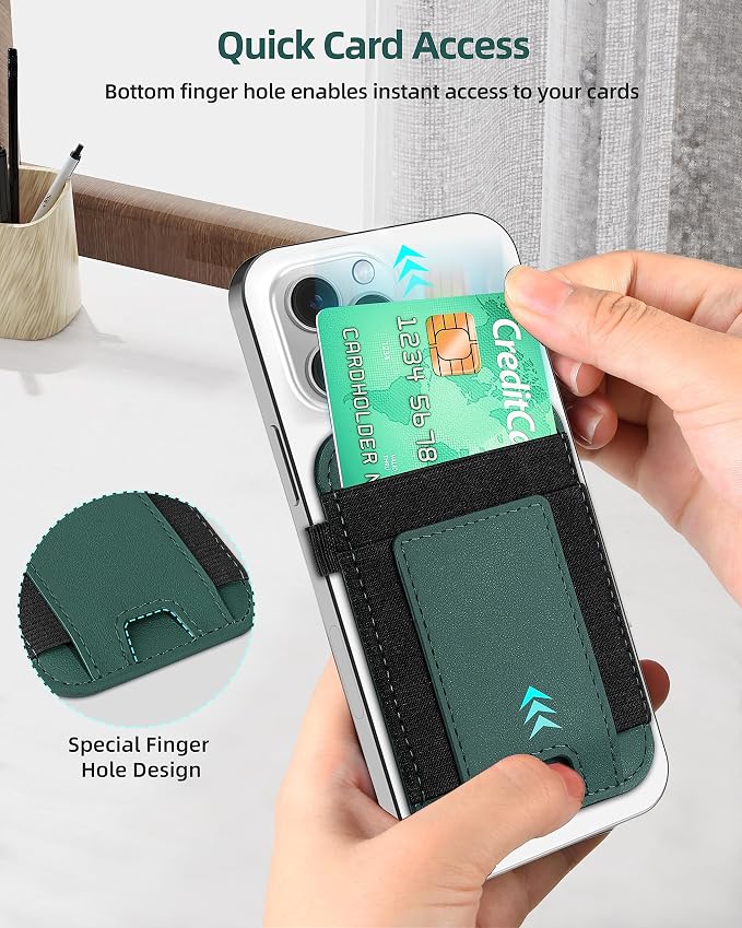 For Magsafe Wallet, Strongest Magnetic Wallet for iPhone 17/16/15/14/13/12 Series, for Magsafe Card Holder with 2 Card Slots, Magnetic Card Holder, RFID Blocking, Vegan Leather, Hold 7 Cards, Green