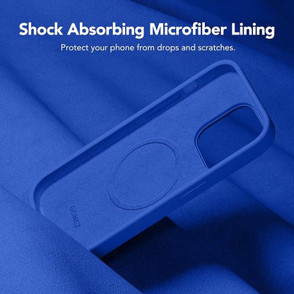GONEZ for iPhone 14 Pro Case, Compatible with Magsafe, with Screen Protector + Camera Lens Protector, Soft Anti-Scratch Microfiber Lining, Shockproof Liquid Silicone Phone Cover, Klein Blue