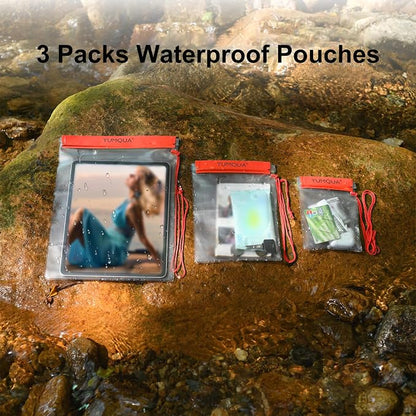 YUMQUA Clear Waterproof Bag, Waterproof Document Pouch Passport Holder Water Tight Map Case Waterproof Pouch Water Proof Small Dry Bags for Kindle Phone Tablet Camera, Kayak Boat PaddleBoard