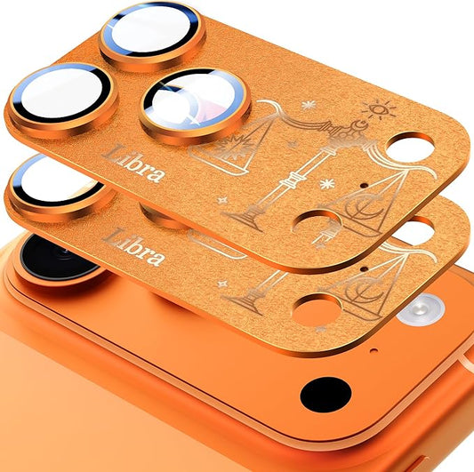 2 Pack Camera Lens Protector for iPhone 17 Pro Max,Libra Pattern, AR 360-Degree Protection,Drop Protection,Anti Scratch Full-Coverage,Camera Transmfttance HD,Easy Installation, Orange