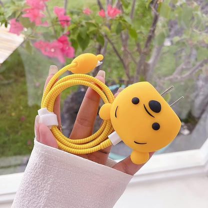 3D Cute Cartoon Charger Protector Case - Compatible for Apple 20W USB-C Power Adapter and Lightning Cable, No.18(4 in1)