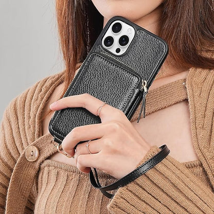 ZVE for iPhone 14 Pro Max Wallet Case Crossbody, Card Holder Zipper Phone Cover for Women RFID Blocking Wrist Strap for iPhone 14 Pro Max, 6.7 inch, 2022- Black