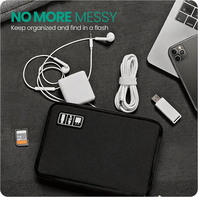 Cord Organizer Travel, Electronics Organizer Tech Pouch - Portable Cable Organizer Bag for Cords, Charger, Phone, SD Card, Power Bank for Travel & Daily Use -Black Green