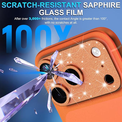 Suoman for iPhone 17 Pro Camera Lens Protector, [All-in-one] [Strong-Adhesion] Bling Glitter Independent Metal Frame Tempered Glass Camera Lens Cover -Orange