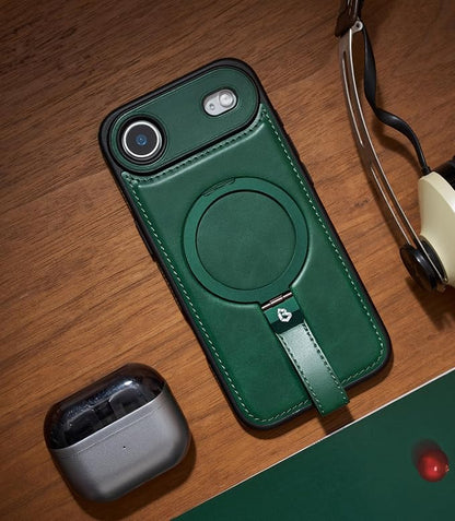for iPhone Air Leather Case with Stand, Anti-Slip Grip Ring, Fits for MagSafe (Green,iPhone Air)