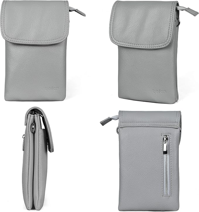 befen Genuine Leather Small Crossbody Bags for Women Cell Phone Bag Cross Body Purses,Silver Zipper
