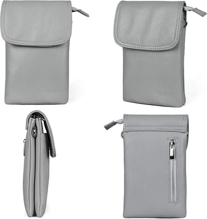 befen Genuine Leather Small Crossbody Bags for Women Cell Phone Bag Cross Body Purses,Silver Zipper
