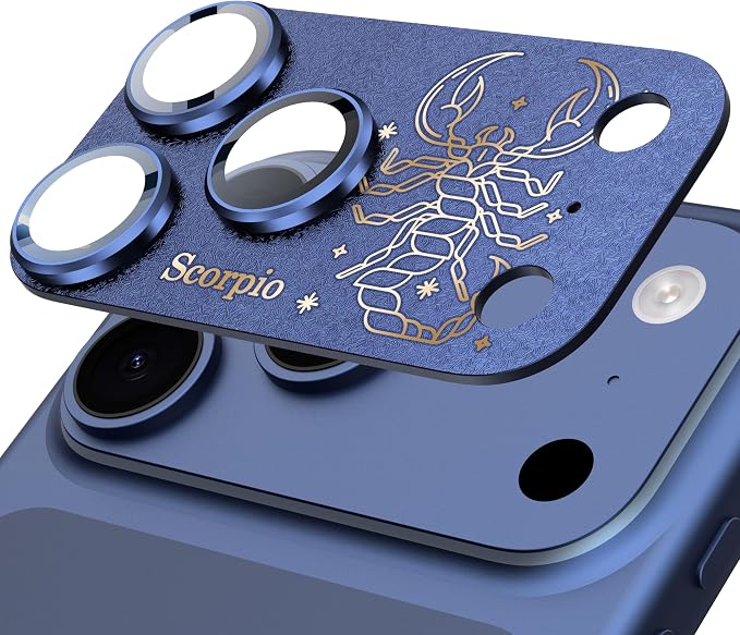 Compatible for iPhone 17 Pro Max Camera Lens Protector, Scorpio Pattern, Drop Protection, Anti Scratch Full-Coverage, AR 360-Degree Protection, Camera Transmfttance HD, Easy Installation, Dark Blue
