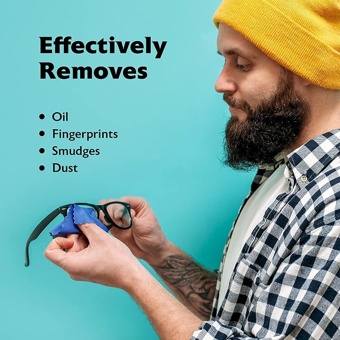 Purity Microfiber Lens Cleaning Cloth - Machine Washable, Lint-Free Microfiber Cloth- Cleans Eyeglasses, Screens, Lenses, Phones and Other Delicate Surfaces - Made in USA - 6 Pack, Dark Blue