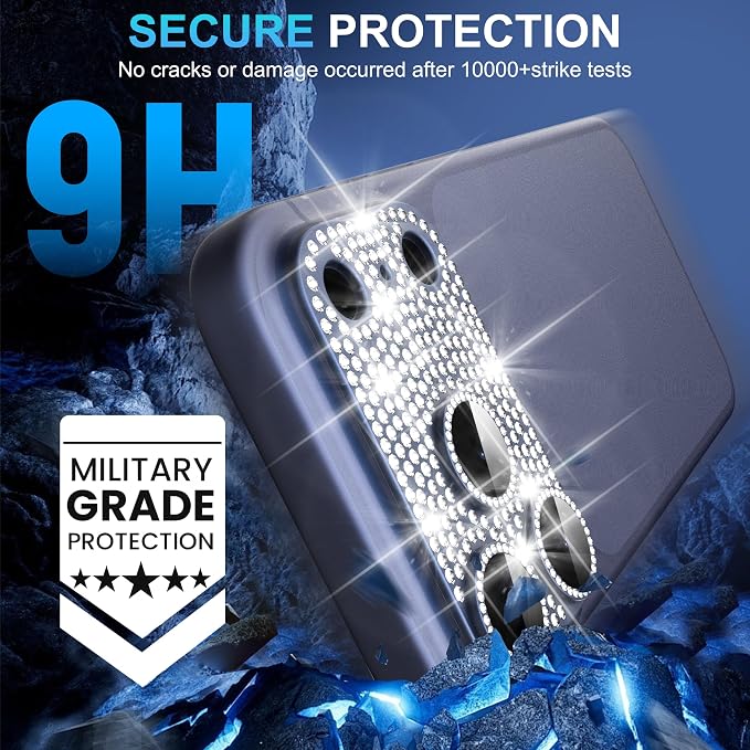 Suoman for iPhone 17 Pro Max Camera Lens Protector, [All-in-one Diamond] [Strong-Adhesion] Metal Frame Tempered Glass Camera Lens Cover -Blue