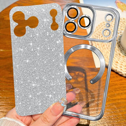 Hython for iPhone 17 Pro Max Case Glitter Clear Magnetic Phone Cases [Compatible with MagSafe] Full Camera Lens Protector Sparkle Luxury Plating Slim Shockproof Protective Cover Women, Silver