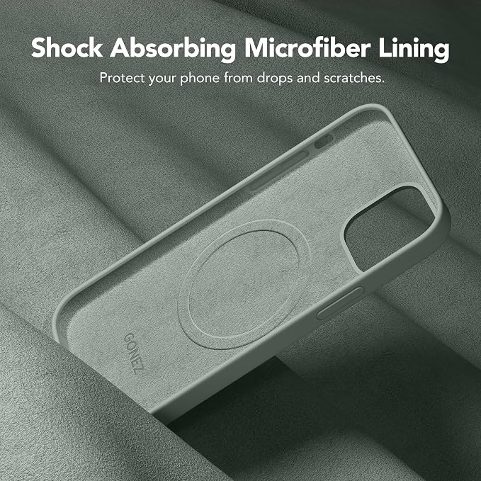 GONEZ Magnetic for iPhone 12 Case / 12 Pro Case, Compatible with MagSafe, [Screen Protector + Camera Lens Protector], Silicone Shockproof Anti-Scratch Protective Phone Case 6.1 inch, Calke Green