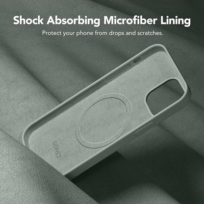 GONEZ Magnetic for iPhone 12 Case / 12 Pro Case, Compatible with MagSafe, [Screen Protector + Camera Lens Protector], Silicone Shockproof Anti-Scratch Protective Phone Case 6.1 inch, Calke Green