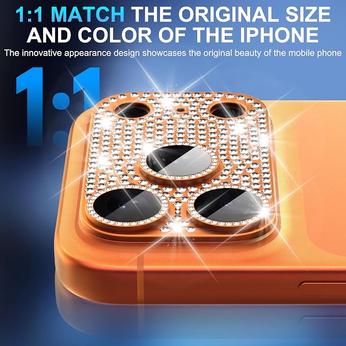Suoman for iPhone 17 Pro Max Camera Lens Protector, [All-in-one Diamond] [Strong-Adhesion] Metal Frame Tempered Glass Camera Lens Cover -Orange