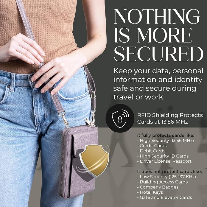BULL GUARD Crossbody Leather Wallet Phone Purse, Anti Theft and RFID Blocking, Elegant Design for Travel