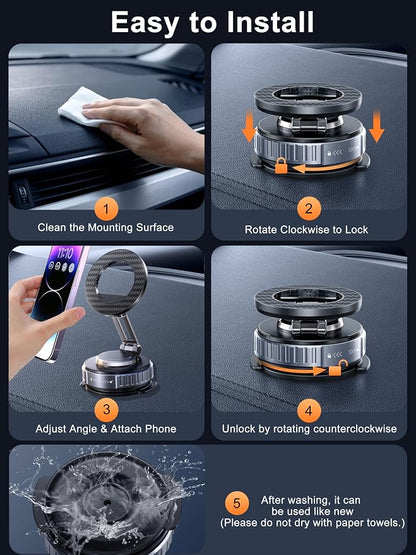 2026 Upgraded Car Phone Holder for Magsafe [108LBS Strongest Suction] 360° adjustable vacuum magnetic phone holders, cell phone car mount for iPhone 17 Pro Max 16 15 14 13 Air Plus (Rose Gold)