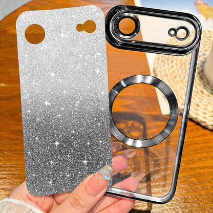 Hython for iPhone Air Case Glitter Clear Magnetic Phone Cases [Compatible with MagSafe] Full Camera Lens Protector Sparkle Luxury Plating Slim Shockproof Protective Cover Women, Gradient Black