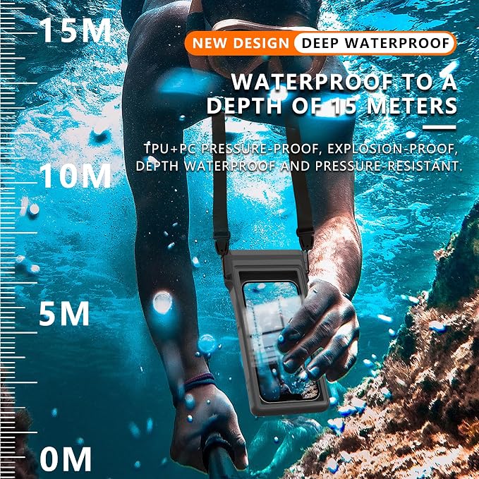 GOLDJU Waterproof Phone Case, Underwater Diving Phone Case for Snorkeling,IPX8 Waterproof Phone Pouch with Lanyard for Apple iPhone,Samsung,and up to 7.0",Beach Cruise Ship Travel Essentials - Black
