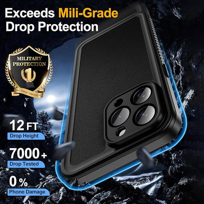 GOLDJU 2025 New Designed for iPhone 15 Pro Max Leather Case Waterproof, [Built-in Screen Protector, ][Compatible with MagSafe] Full Body Shockproof Protective Cover for iPhone 15 Pro Max 6.7''- Black
