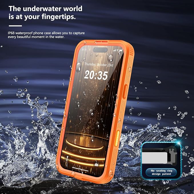 GOLDJU Magnetic for iPhone 17 Pro Max Case-Waterproof, Built-in Screen & Camera Protector-IP68 Underwater Full Body 16FT Military Dropproof Shockproof Case for 17 Pro Max 6.9''- Orange