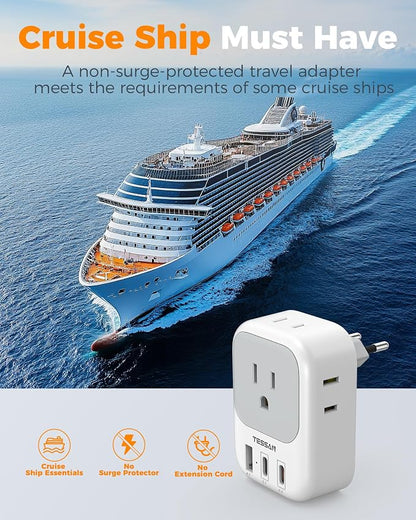 TESSAN European Travel Plug Adapter 3 Pack, PD 20W Type C Power Adaptor with 4 AC Outlets 3 USB Ports (2 USB C), US to Europe Plug Adapter for USA to EU Italy Spain France Iceland Germany