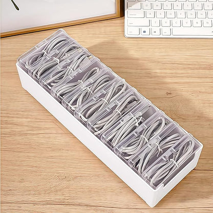 2 Pack 11 Grid Cable Organizer Box with Switch for Desktop Cord Storage | Desk wire sorting, office household dual use, multi grid classified storage, transparent visible interior, cord management
