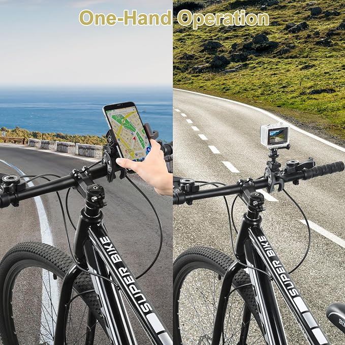 UTEBIT Camera Mount Clamp with 360° Rotataion 1/4 Screw Head + Cell Phone Tripod Mount and Adapter Mount Compatible for Gopro Action Cam Bike Motorcycle Handlebar